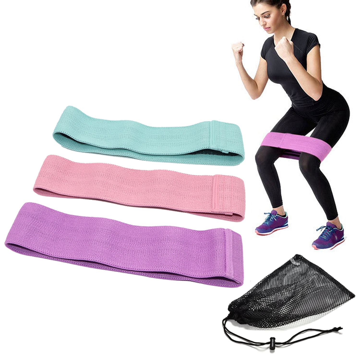 3 pcs Hip Loop Exercise Resistance Band Booty Legs Trainer