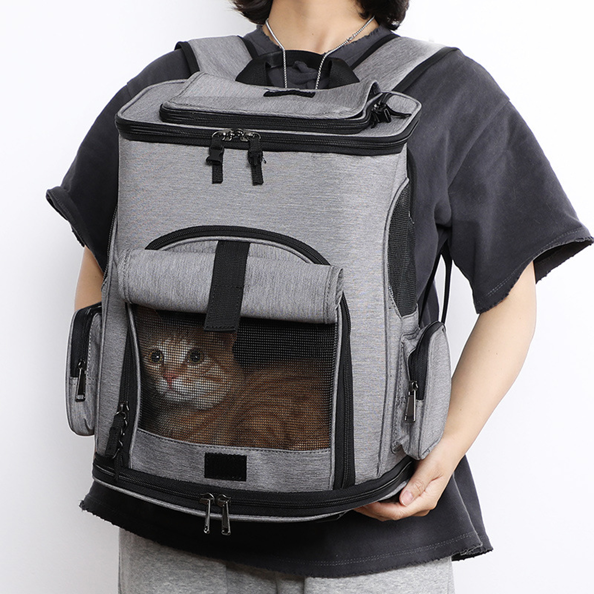 Pet Backpack Carrier Expandable Dog Cat Travel Hiking Bag