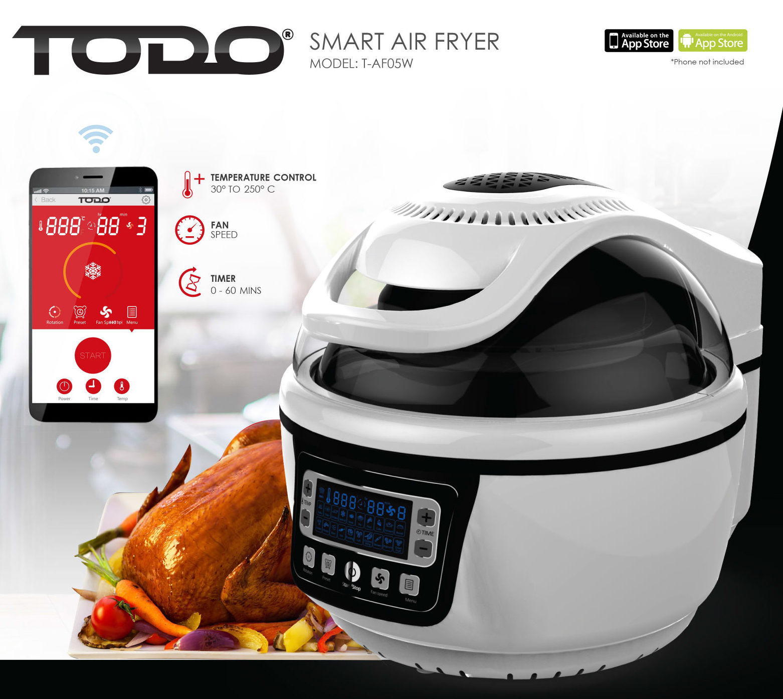 SMART AIR FRYER 10L CONVECTION OVEN WIFI iOS ANDROID APP